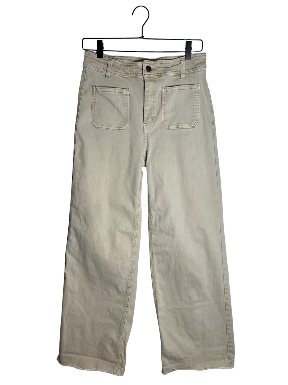 Oat New York High Rise Wide Leg Patch Pocket Jeans Tan Cream Beige Utility
